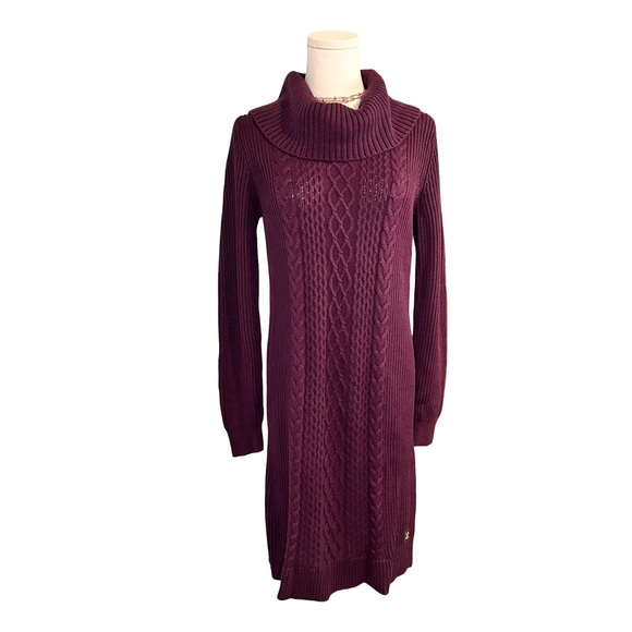 Tommy Hilfiger Aubergine Cable Knit 'Aran Style' Knit Sweater Dress Size S - Picture 3 of 11